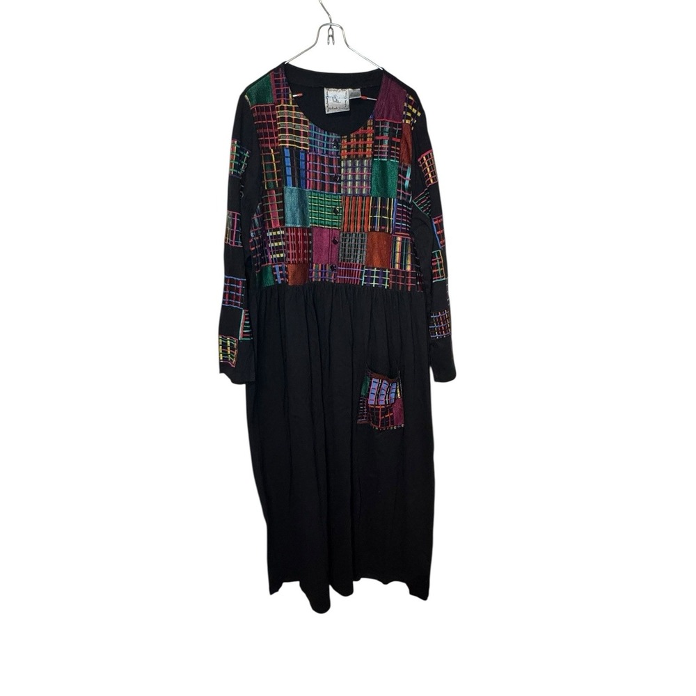Michael Simon Women's Dress Embroidery Lite Pocket Long Maxi Colorful Black XL
